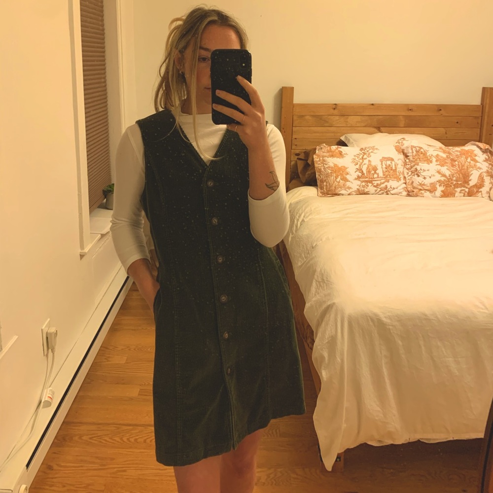 Vintage Green corduroy button up dress